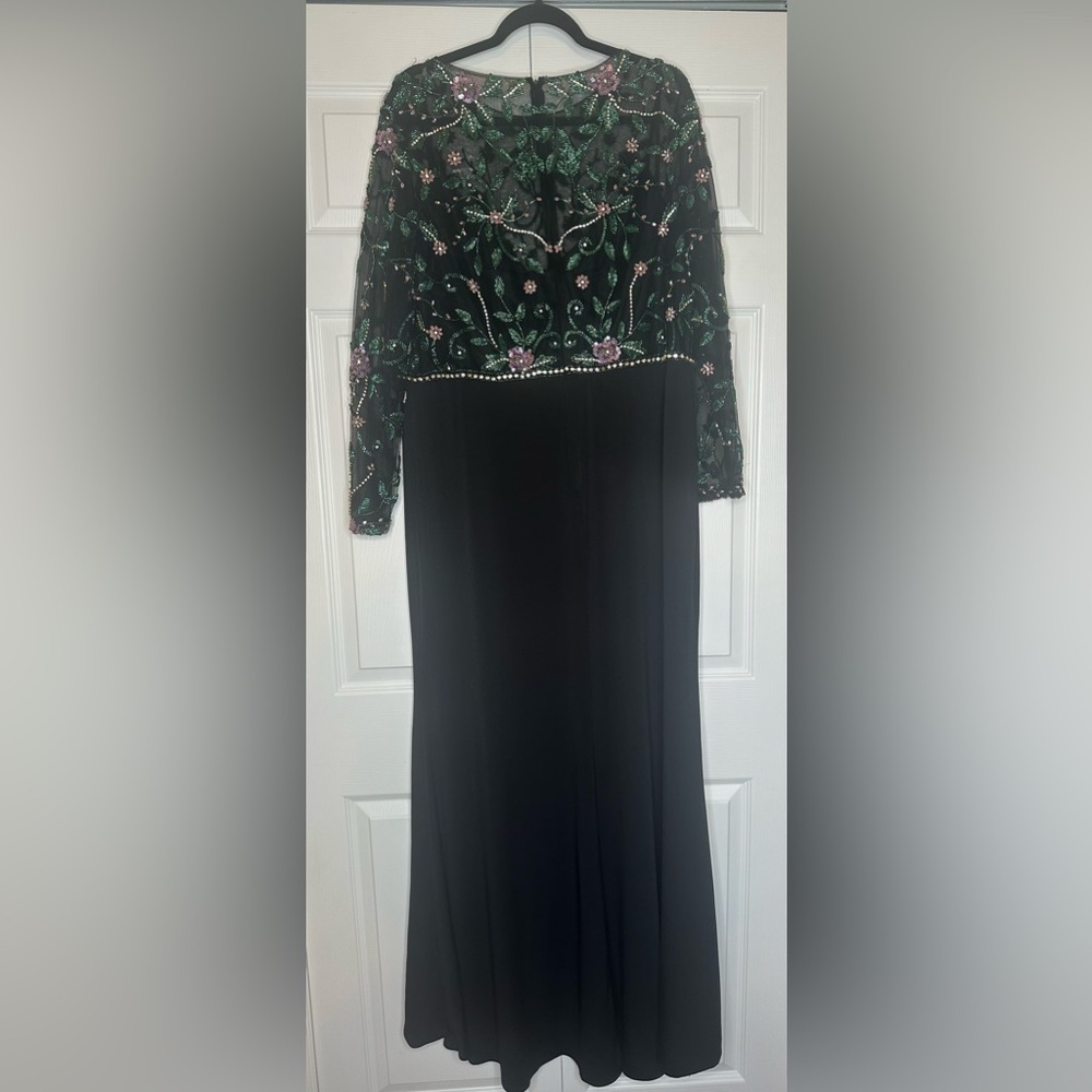 Mac Duggal Black Dress with Green Floral Sleeves - Picture 9 of 9